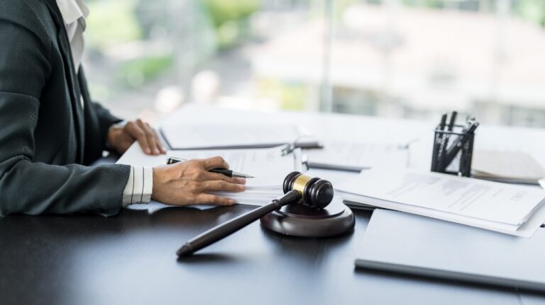Lawyer is working with documents