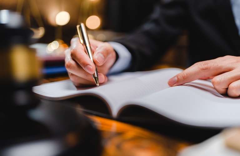 Lawyer is working with documents