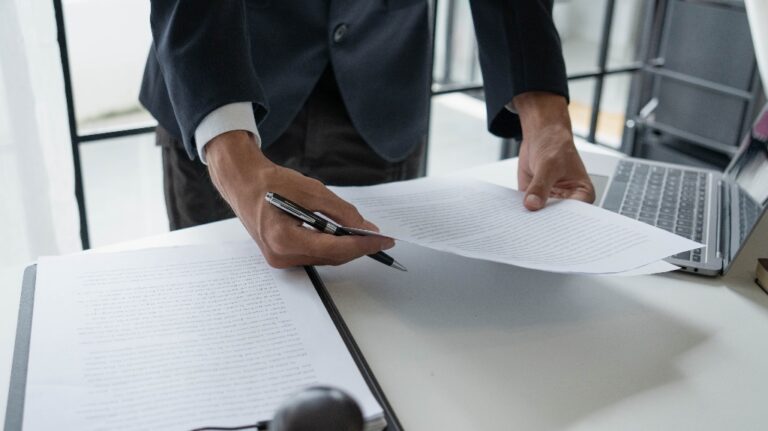 Lawyer is working with documents